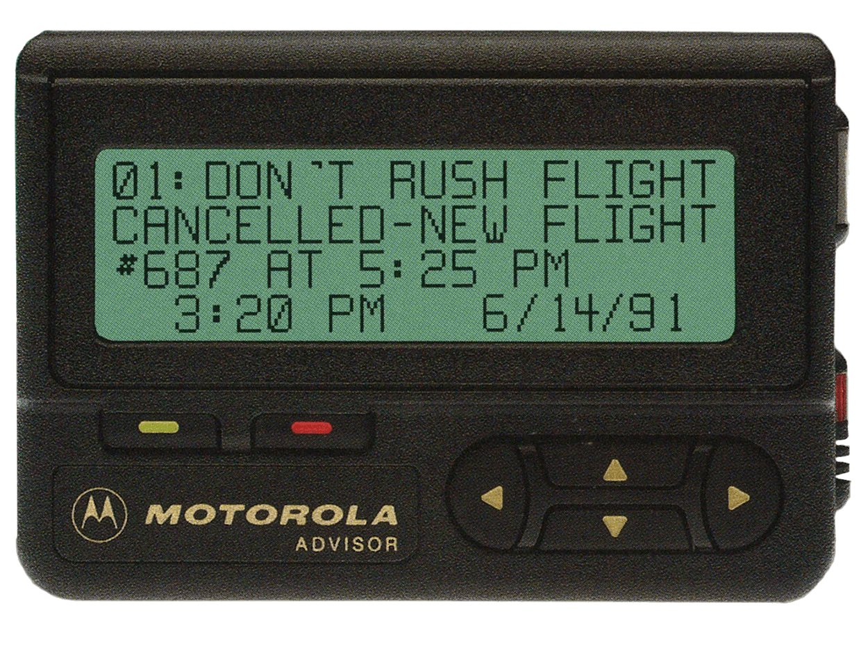 Motorola Advisor pager displaying a message
